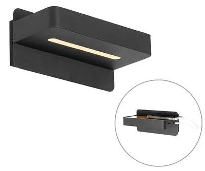 Produktbild von Moderne Wandleuchte Schwarz inkl  LED mit USB Ted
