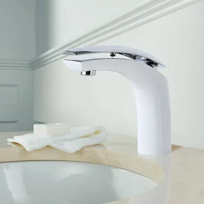 Produktbild von Waschtischarmatur Weiß,Waschbeckenarmatur,Waschbecken   Wasserhahn,Bad Mischbatterie Waschtisch，Badarmatur Einhebelmischer für Badezimmer