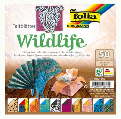 Image de folia 495/1515 folia Faltblätter "Wildlife", 150 x 150 mm, 80g/qm, 50 Blatt