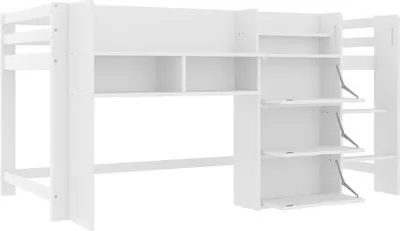 Produktbild von Halbhohes Bett 90x200cm Ohne Matratze Hausform Weiss Mehreren Staufaechern Entertainment Bereich Dem Funktionsbett Jugendbett Einzelbett Kinderbett