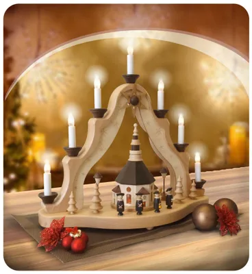 Produktbild von Lichterbogen Seiffener Kirche mit Kurrende und Beleuchtung BxHxT 42x40x15cm