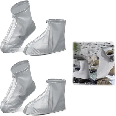 Image de Couvre-chaussures imperméables, lot de 4, pour vélo, antidérapants avec fermeture éclair, protection contre la pluie