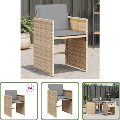 Produktbild von The Living Store Gartenstühle mit Kissen 4 Stk. Beigemischung Poly Rattan