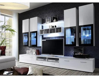 Image de Ensemble meuble TV mural - LYRA - 300 cm x 190 cm x 45 cm - Blanc