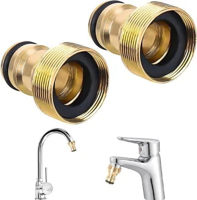 Immagine prodotto di Raccordo universale doppio per rubinetto miscelatore - Raccordo in ottone - Adattatore per tubo flessibile - Adattatore per rubinetto - Raccordo per tubo flessibile - Raccordo rapido - Raccordo per tubo da giardino