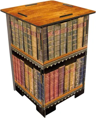 A stool designed to look like a stack of antique books.