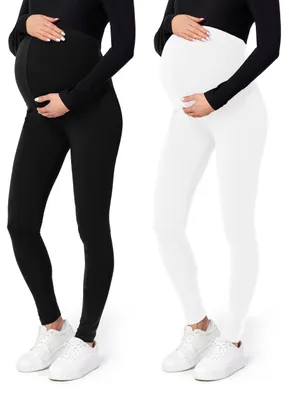 Image de Be Mammy Lange - Leggings de grossesse en viscose BE-02, lot de 2 (noir/blanc, XL)