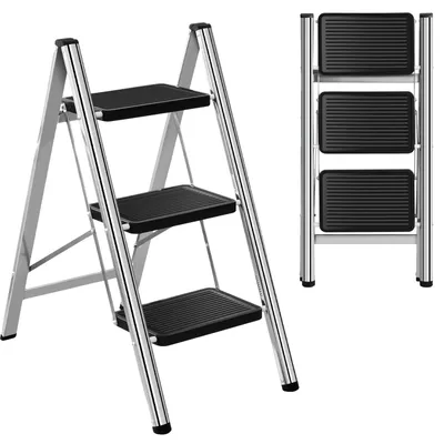 Image de Échelle pliante, design compact, grande capacité de charge, échelle à 3 marches
