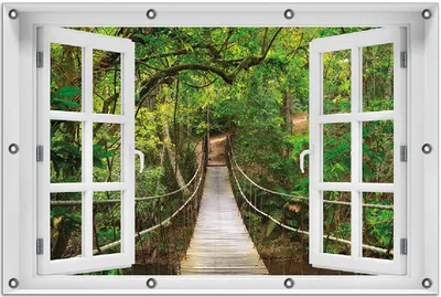 Produktbild von Wallario Outdoor-Poster für Garten oder Balkon 80 x 120 cm: Hängebrücke im Urwald  grüner Dschungel