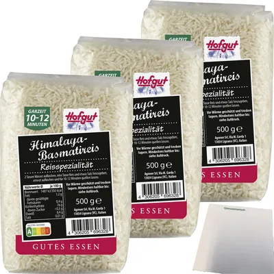 Produktbild von Hofgut Himalaya Basmati 3er Pack (3x500g Packung) + usy Block