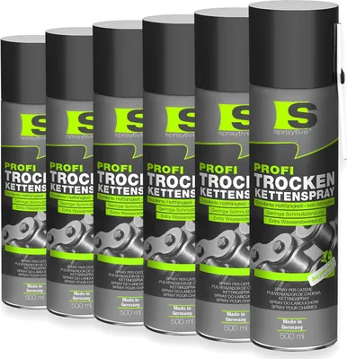 Produktbild von Spraytive 6 x 500ml Profi Trockenkettenspray – Kettenspray mit PTFE, Kettenfett für Fahrrad, Motorrad & Maschinen
