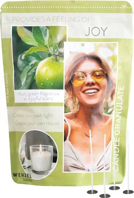 Produktbild von Kerzengranulat mit Duft zum Selbergießen, Joy, WENZEL, inkl. 4 Dochten & Dochthaltern, 400 g