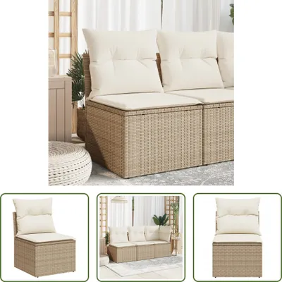 Image de The Living Store Canapé de jardin sans accoudoirs avec coussins Beige Poly Rattan