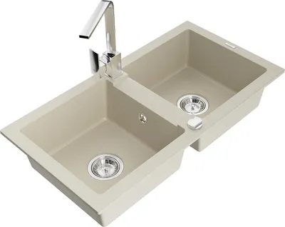 Produktbild von Mexen Mario 2-Becken-Granitspüle mit Mischbatterie Rita, Beige - 6504-69-670300-00