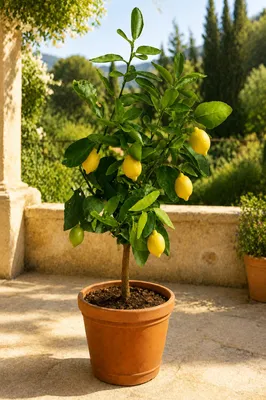 Image de Arbre de citron Eureka, jeune plant, environ 50 cm. Agrume (Citrus limon), plante méditerranéenne idéale pour les balcons, les terrasses et les vérandas, Image générée par une IA