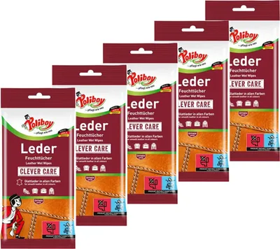 Produktbild von Poliboy Reinigungstücher Leder Pflege 5er Set - Inhalt 100 Stück, Reinigung Pflege