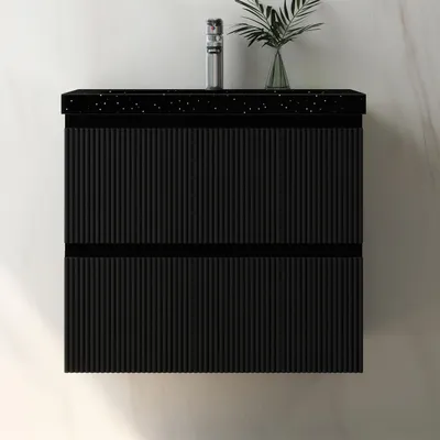 Produktbild von Waschtisch mit Unterschrank 60cm BOKAV Badmöbel Set Schwarz Waschbecken mit Unterschrank Softclose