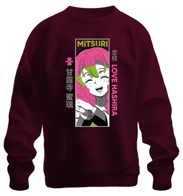 Immagine prodotto di Mitsuri Love Hashira Demon Slayer Anime Gift Otaku kawaii Unisex Felpa Pullover, Borgogna, S