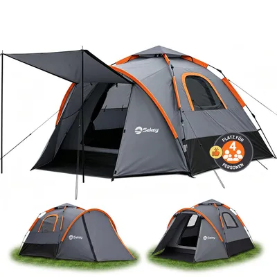 Produktbild von Sekey Kuppelzelt 4 Personen mit Vorzelt & Markise, Pop Up Campingzelt, Wasserdicht PU3000 mm, UPF 50+, Familienzelt
