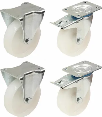 Produktbild von 4er Set - Bockrolle Serie 300 80mm Polypropylenplatte 100x84mm Rolle