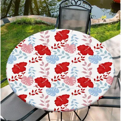 Produktbild von Runde Tischdecke mit Gummizug 150 cm Rot Blumen Wasserfest Abwischbar