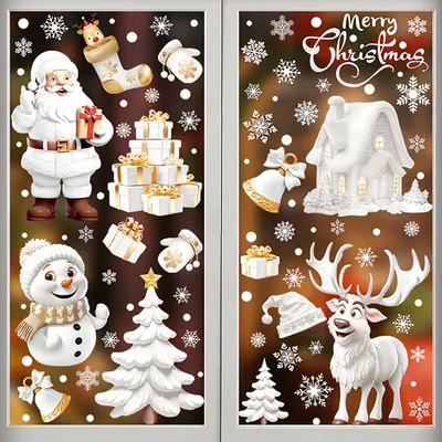 Weihnachts-Fensteraufkleber, 190 Stück, Schneeflocken & Weihnachtsmann