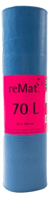 Produktbild von reMat 70l Recycling Müllsäcke, Min. 90% Recyclingmaterial, 150 Abfallbeutel, 35 µm, Ideal für Restmüll, Haushalt und Wertstoffsamlung, Blauer Engel , 6 Rollen