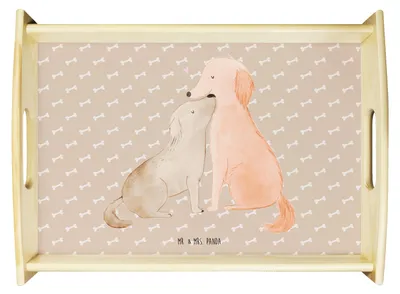 Produktbild von Mr. & Mrs. Panda Serviertablett Hunde Liebe - Hundeglück - Geschenk, betttablett, tablett holz, Hund, Herz, Vertrauen, sofatablett, Sprüche, Holztablett