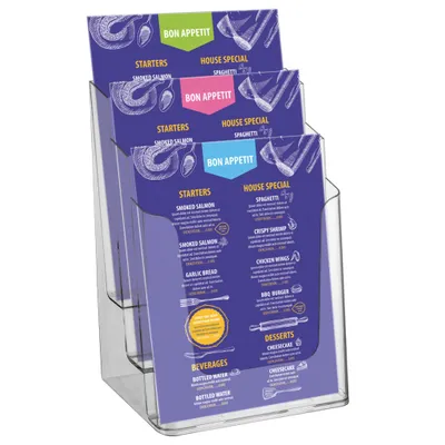 Immagine prodotto di EUROPEL  350101 EUROPEL Tisch-Prospekthalter, A4 hoch, 3 Fächer, glasklar
