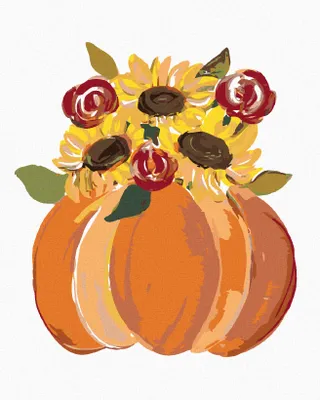 Produktbild von Zuty - Malen nach Zahlen - ORANGEFARBENE KÜRBISSE MIT SONNENBLUMEN (HALEY BUSH), 40x50 cm, ohne Keilrahmen
