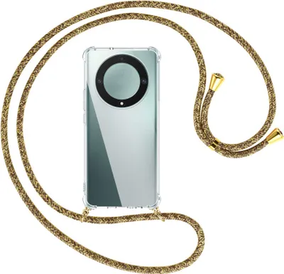 Produktbild von Handykette Backcover-Schutzhülle mit Band (Metall goldfarben) für Honor Magic 5 Lite / X9a (6.67'') - braun+beige