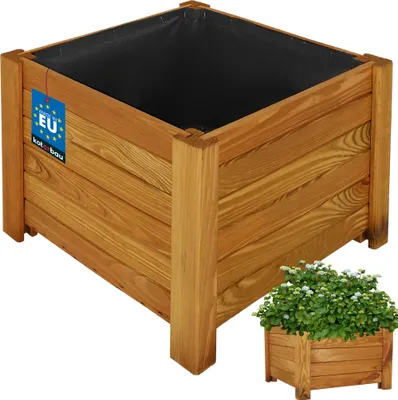 Image de KOTARBAU® Jardinière Extérieur Bois de Pin Imprégné 38x38x30cm Chêne Jardiniere sur Pieds Bac à Fleurs Capacité avec Toile Anti-Mauvaises Herbes