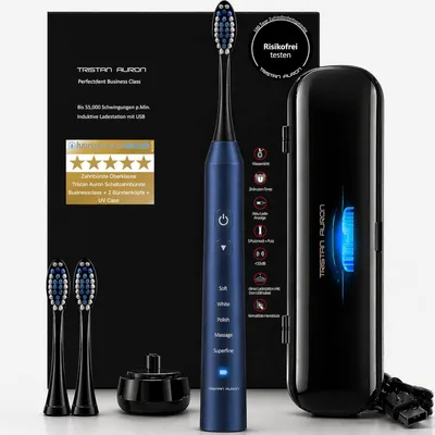 Image de Kit de voyage pour brosse à dents électrique sonique avec étui UV, 55 000 vibrations, 5 modes, autonomie de 60 jours, minuterie et 2 embouts IPX7
