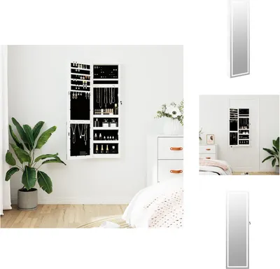 Produktbild von vidaXL Spiegel-Schmuckschrank mit LED-Beleuchtung Wandmontage Weiß - Spiegel