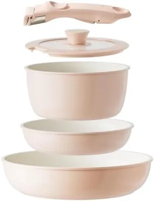 Produktbild von PolkaHome® Keramisches Kochgeschirr-Set, 3-teilig, antihaftbeschichtet, abnehmbare Griffe, stapelbar, für alle Herdarten