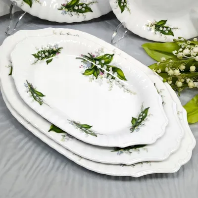 Produktbild von MALCER Porzellan ovaler Platzteller 24 cm Konwalia IWONA