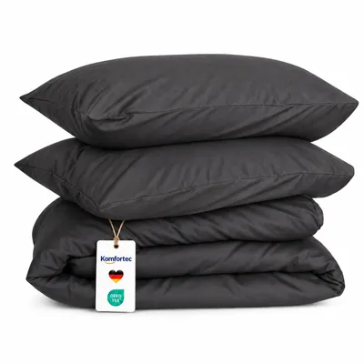 Produktbild von Komfortec Premium Bettwäsche 240x220 cm Bettbezug + 40x80 cm 2 Kissenbezüge, gebürstet 100% Polyester-Mikrofaser 120 g/m², 3teiliges Superweiches Bettwäsche-Set, Anthrazit