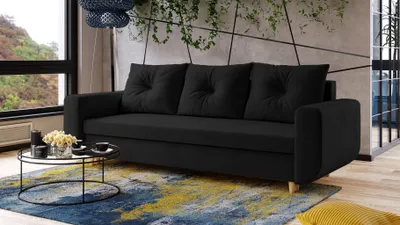 Produktbild von AX LIVING Cheriton Schlafsofa Modern 222cm breit in Schwarz mit Schlaffunktion