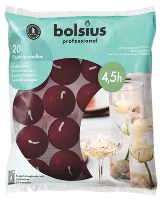 Zdjęcie produktu dla Świece pływające Bolsius - kolor bordo - 20 sztuk - średnica 45 mm - długość palenia: [brak danych w tekście oryginalnym]