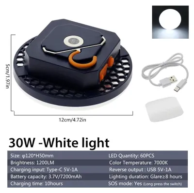 Produktbild von LED Campinglampe - 30W Camping- und Notlicht - Dimmbares Weiß - IP65 Wasserdicht - USB Powerbank - Typ-C Wiederaufladbar - Aluminiumgehäuse