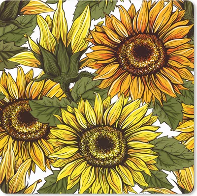 Produktbild von MuchoWow® Mauspad Mousepad Sonnenblume - Vintage - Design 20x20 cm - Mousepads - Maus Mat - Pad - Mausunterlage - Desk Mat - Bureauartikeln