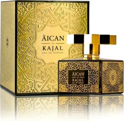 A perfume bottle and its box are displayed on a reflective white surface.