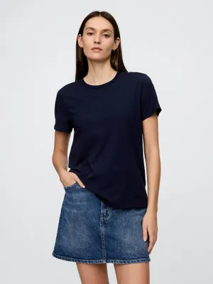 Produktbild von GAP Damen T-Shirt aus Baumwolle, Rundhalsausschnitt, Kurzarm, Dunkelblau, XXS, hüftlang