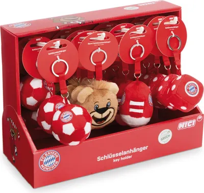Obrázek produktu pro NICI DISPLAY klíčenky FC BAYERN MÜNCHEN 7cm ASSORT, 4 druhy, 16ks, GREEN