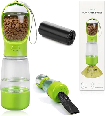 Produktbild von Hundetemperaturflasche 400 ml, ausfallsicher, mit Futterbehälter, Kotbeutelhalter, für Spaziergang