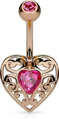 Produktbild von Bauchnabelpiercing Herz Heart Strass Zirkonia Kristall Autiga® rosègold-pink