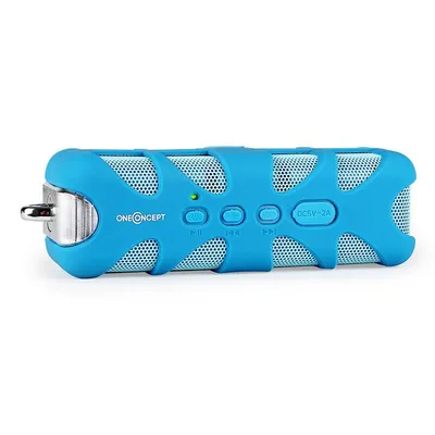 Produktbild von oneConcept - Blue Know , mobiler Außenlautsprecher , Bluetooth Lautsprecher , Akku Box , spritzwassergeschützt , aufladen via Micro-USB-Port , AUX-Eingang zum Anschluss externer Audiogeräte , blau