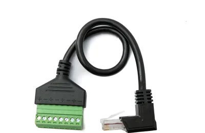Produktbild von LAN Kabel 30 cm RJ45 Stecker zu 8 pin Terminalblock Winkel Adapter in Schwarz