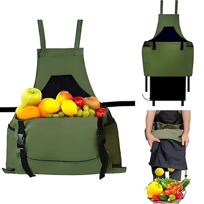 Produktbild von Gartenschürze, Gartenschürze mit Werkzeugtaschen, Sammelschürze für Ernte, Arbeitsschürze für Garten, Wasserdicht Schürze für Männer & Frauen, Grün