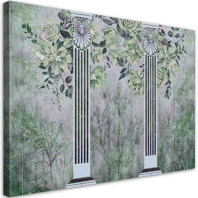 Produktbild von Leinwandbild Alte Säulen und Blumen 90x60 Feeby Grün bild für die wand bereit zum aufhängen